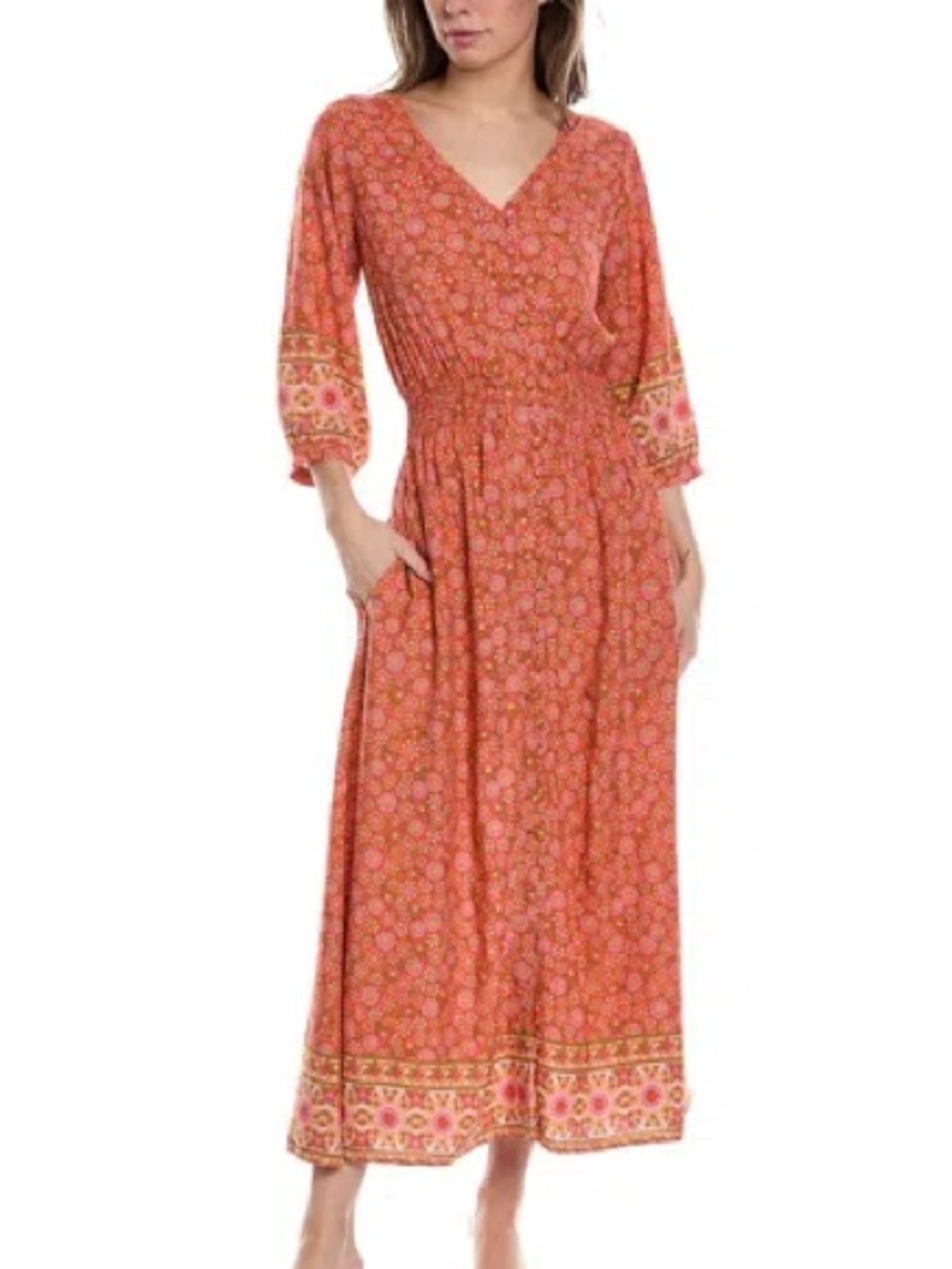 WALKER & WADE Kelsey Floral Orange V-Neck Maxi Dress NEW Medium $238
